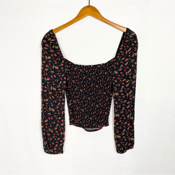 Reformation Reign Top Mina Size 2 Long Sleeve Floral Smocked Stretch - Picture 2 of 5